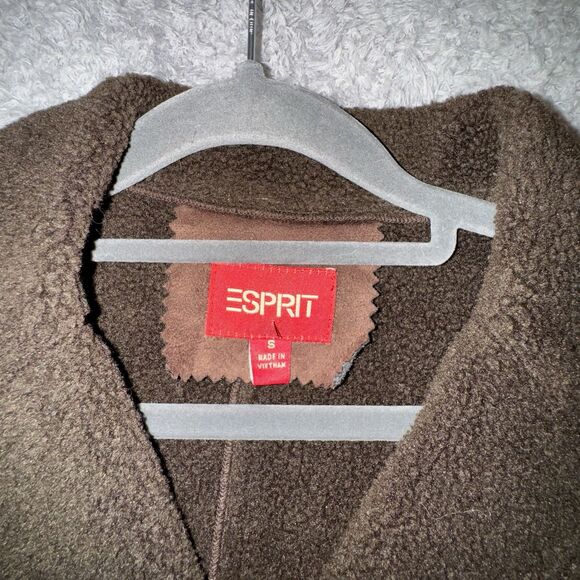Vintage Esprit Y2K Faux Sherpa Suede Coat Size Small Brown Penny Lane Preppy 90s - Picture 6 of 11